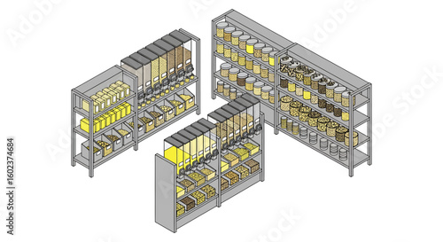 Bulk food display shelves retail store market concept