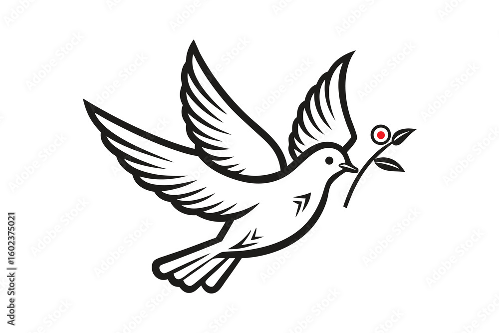 Obraz premium Dove with Olive Branch Symbolizing Peace and Hope in Black and White