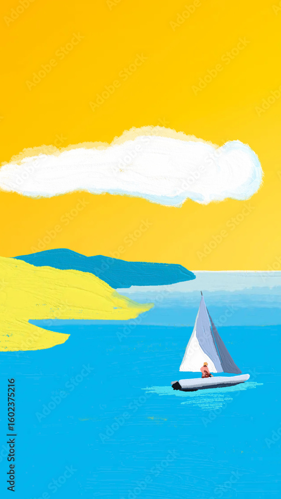 Naklejka premium Sea & island mobile wallpaper, acrylic paint texture design
