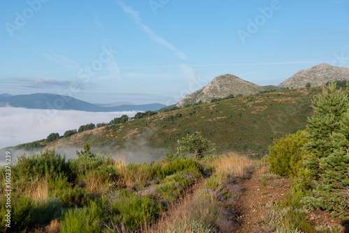 Paisaje con niebla y sol en la Montaña Palentina