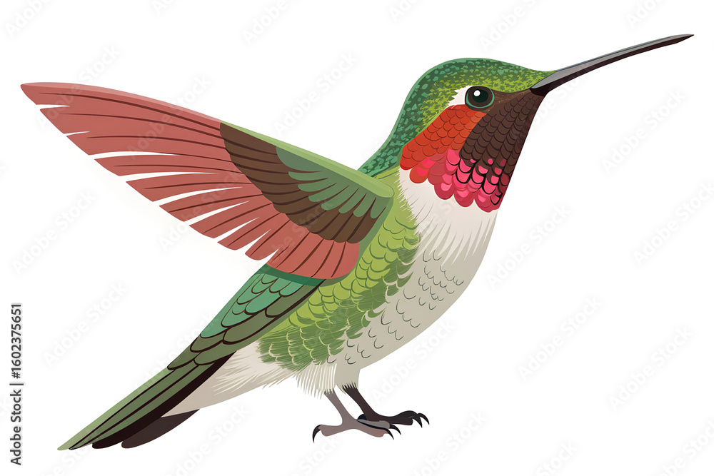 Fototapeta premium Ruby Throated Hummingbird Flat Style Illustration.