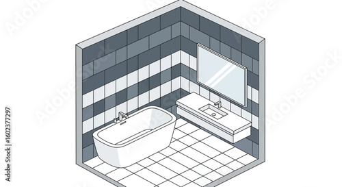 Modern bathroom isometric view with bathtub and vanity