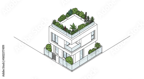 Modern house with rooftop garden and balcony