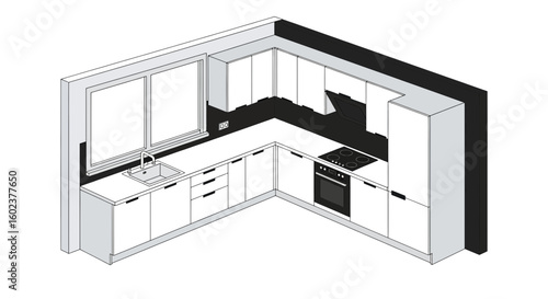 Modern kitchen layout with appliances and cabinetry