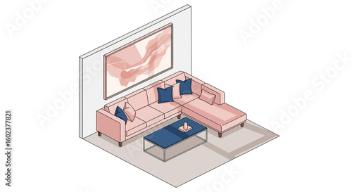 Modern living room with sectional sofa and artwork