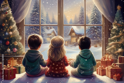 クリスマスプレゼントに喜ぶ子ども達