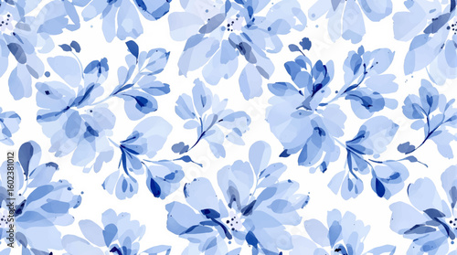 Blue flowers Watercolor background, Seamless pattern with blue watercolor flowers