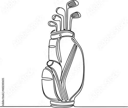 Continuous one line drawing of golf bag in minimalist vector style, simple single line art of golf equipment illustration

