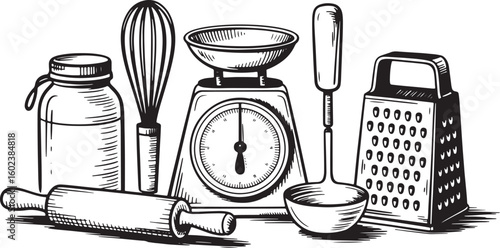 Rolling pin whisk scale ladle grater jar kitchen utensils kitchen scale