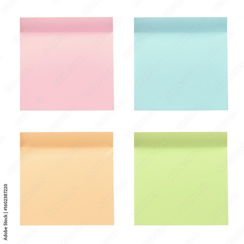 Fototapeta premium Square pastel sticky notes in four colors on white background