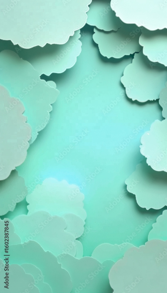 Obraz premium Mint green abstract paper cutout shapes on soft gradient background 