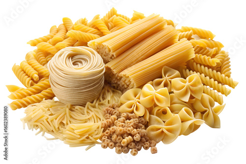 Set of uncooked Italian pasta isolated on transparent background full depth of field fresh