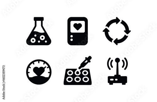 solid icon isolated life cell culture flask life support module life cycle chart life force meter life viability assay life field sensor