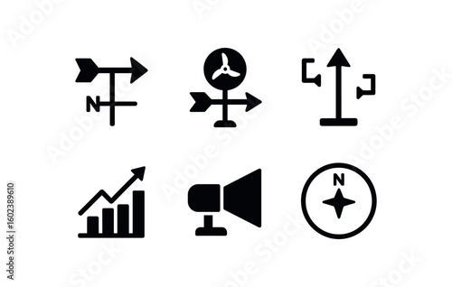 solid icon isolated direction wind vane direction airflow sensor direction alignment jig direction histogram chart direction beam projector direction compass rose