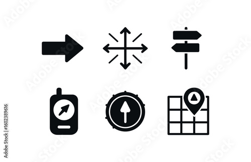 solid icon isolated direction arrow indicator direction vector field map direction signpost direction finder device direction control knob direction mapping