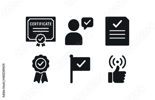 solid icon isolated completion certificate seal completion callback handler completion report summary completion reward badge completion flag bit completion acknowledgment signal