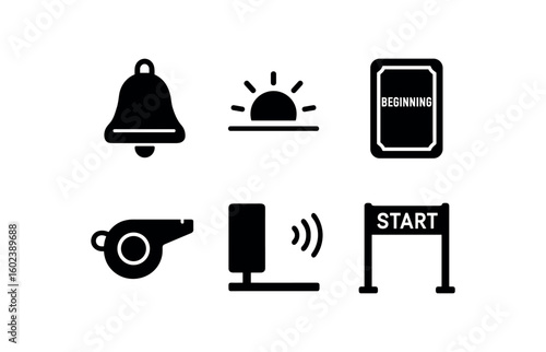 solid icon isolated beginning commencement bell beginning crest horizon beginning genesis tablet beginning kickoff whistle beginning threshold sensor beginning start gate