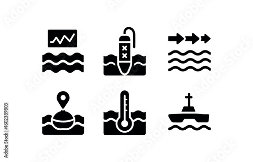 solid icon isolated sea wave analyzer sea salinity probe sea current model sea buoy marker sea temperature sensor sea surface drone