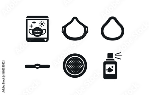solid icon isolated mask UV sanitizer chamber mask mold fitting frame mask silicone r pad mask adjustable nose clip mask voice diaphragm mesh mask anti fog coating spray