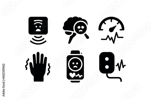 solid icon isolated fear startle sensor fear amygdala scan fear cortisol spike meter fear tremor coil fear pulse oimeter fear GSR pad