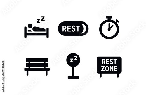 solid icon isolated rest area sign rest mode switch rest break timer rest haven bench rest point beacon rest zone marker