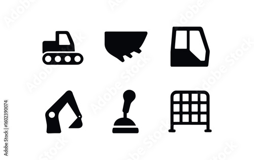 solid icon isolated loader conveyor belt loader bucket attachment loader operator cab loader hydraulic arm loader control lever loader safety guard