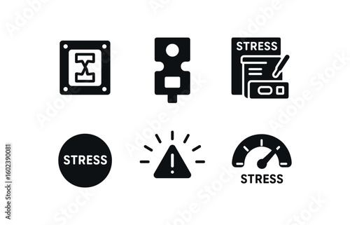 solid icon isolated stress strain gauge stress load cell stress cortisol assay kit stress reliever ball stress warning signal stress threshold indicator