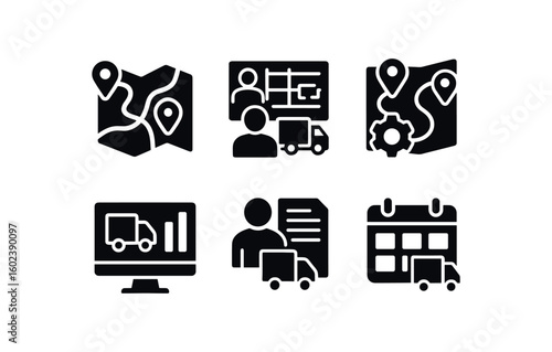 solid icon isolated logistics coordinator routing map logistics coordinator dispatch board logistics coordinator route optimizer logistics coordinator tracking dashboard logistics