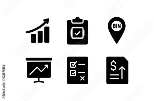 solid icon isolated stock controller turnover rate chart stock controller threshold marker stock controller bin location tag stock controller forecast model stock controller discrepancy