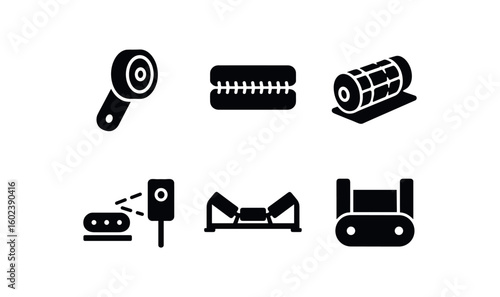 solid icon isolated conveyor belt tensioner pulley conveyor belt splice kit conveyor belt impact roller conveyor belt photo eye sensor conveyor belt idler stand conveyor belt skirtboard