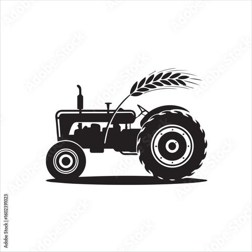 Vintage tractor with wheat stalk emblem