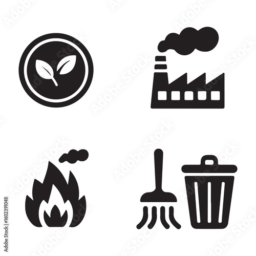 Four black and white environmental icons arranged in a square format