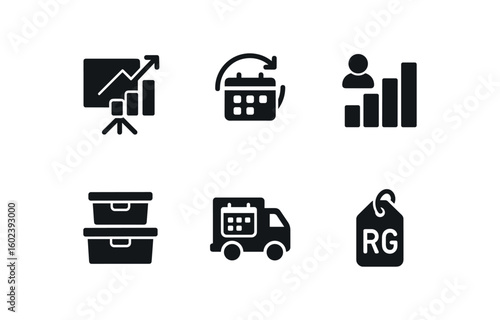 solid icon isolated restock season surge forecast restock season order planner restock season staffing chart restock season storage bins restock season delivery slots restock season RG tag