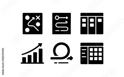 solid icon isolated planning strategy matri planning roadmap poster planning backlog board planning forecast model planning iteration cycle planning capacity planner