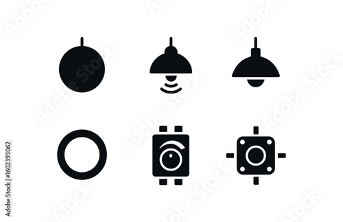 solid icon isolated overhead lens cover overhead sensor switch overhead reflector dish overhead gasket seal overhead dimmer module overhead conduit junction