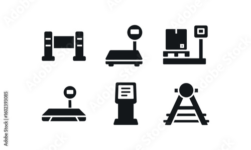 solid icon isolated receiving area dock bumpers receiving area scale platform receiving area pallet scanner receiving area weigh bridge receiving area document kiosk receiving area rail