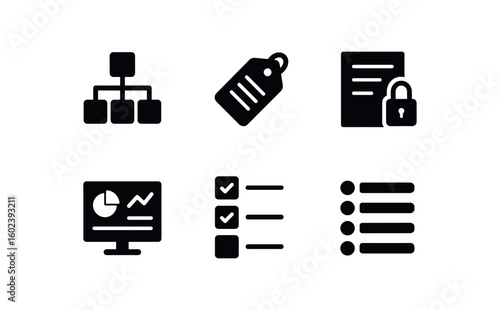 solid icon isolated organization system tree view organization system tag taonomy organization system access control list organization system dashboard widget organization system task queue