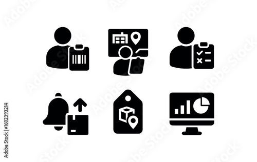 solid icon isolated inventory specialist barcode validator inventory specialist warehouse map overlay inventory specialist discrepancy form inventory specialist reorder trigger inventory