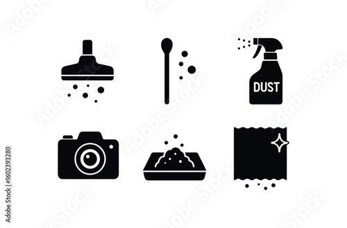 solid icon isolated dust vacuum nozzle dust sampling swab dust cleaner spray dust detection camera dust accumulation tray dust electrostatic cloth