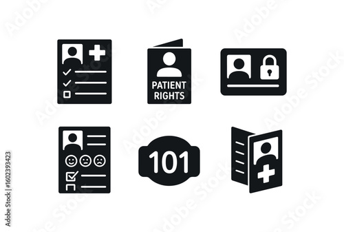 solid icon isolated patient care plan template patient rights brochure patient portal login card patient feedback survey patient room number plaque patient education leaflet