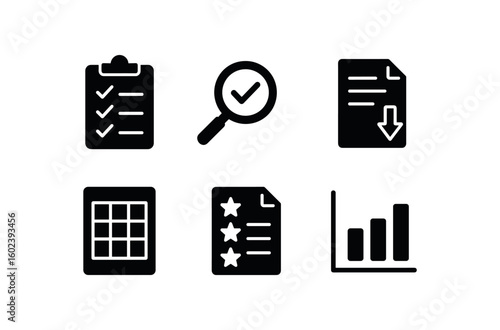 solid icon isolated diligence task checklist pad diligence magnifying loupe lens diligence t trail record diligence timesheet entry form diligence quality bric scorecard diligence