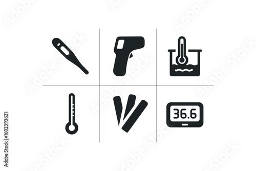 solid icon isolated thermometer digital probe tip thermometer infra sensor lens thermometer calibration bath thermometer mercury column vial thermometer probe cover sleeves thermometer