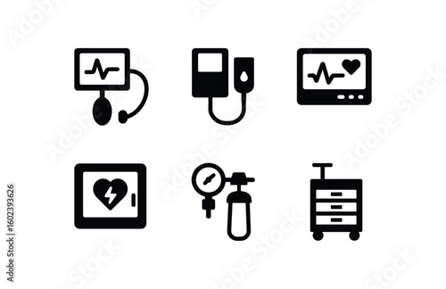solid icon isolated intensive care unit ventilator module intensive care unit infusion pump intensive care unit patient monitor intensive care unit defibrillator cabinet intensive care unit