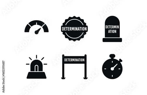 solid icon isolated determination grit meter determination resolve seal determination milestone marker determination beacon determination goalpost stakes determination endurance stopwatch
