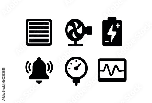 solid icon isolated ventilator air intake filter ventilator ehalation port ventilator backup battery ventilator alarm module ventilator pressure sensor ventilator waveform display