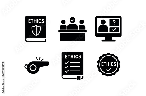 solid icon isolated ethics policy handbook ethics oversight committee ethics scenario simulator ethics whistleblower hot ethics guide booklet ethics accitation seal
