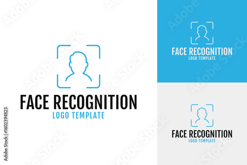 AI face recognition logo design template vector illustration
