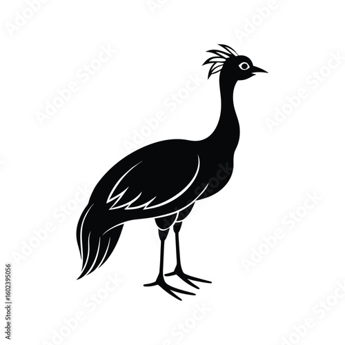 a secretary bird full black silhouette vector illustration on white background