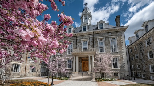 Historic old main building at penn state in spring, state college pa