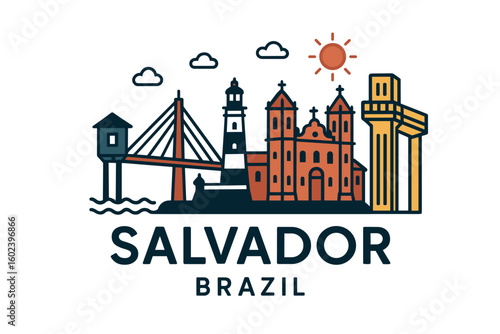 Salvador city skyline with iconic buildings and landmarks